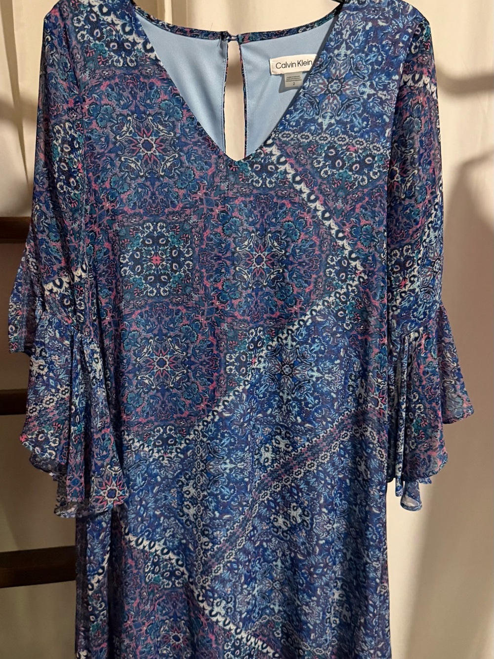 Calvin Klein Blue Paisley-Print V-Neck Dress